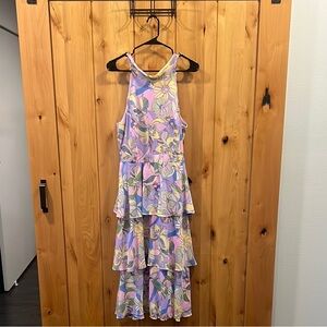 Tahari Floral Layered Maxi Dress in Purple and Yellow - Women’s 8